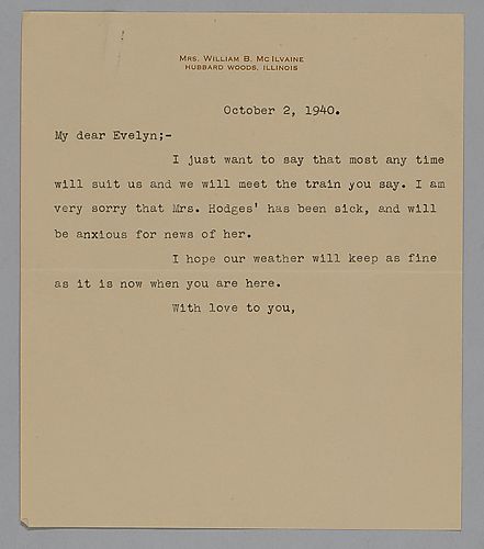 Letter from Julie McIlvaine to Evelyn Morneweck