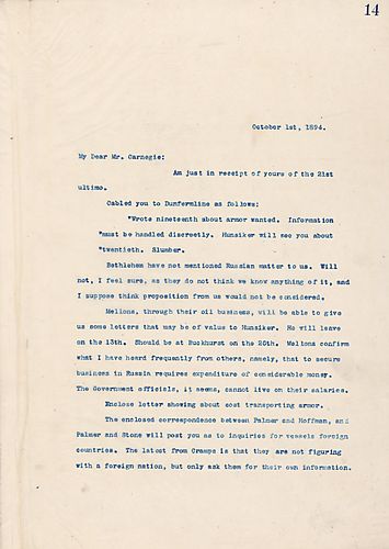 Frick includes his Oct.1 telegram message, and he writes on Mellon involvement in the Russian contract