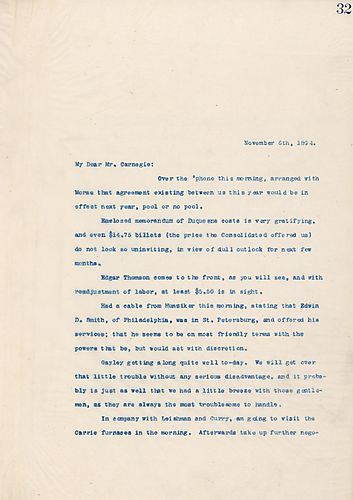 Frick encloses memorandum on Duquesne costs [not included] and writes on Mr. Gayley and his visit to the Carrie furnaces