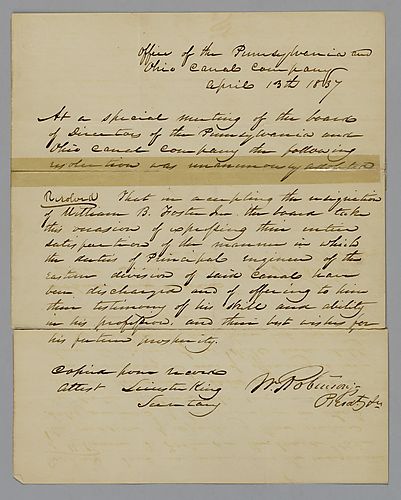 Declaration of the Office of the Pennsylvania and Ohio Canal Company to accept the resignation of William Foster, Jr.