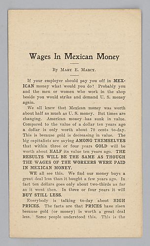 "Wages in Mexican Money", By Mary E. Marcy