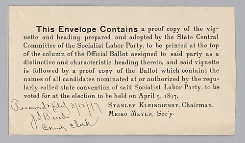 A Socialist Labor Party Envelope and Ticket