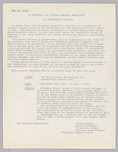 "A Christmas Day Protest Against Resumption of Atmospheric Testing" Flyer
