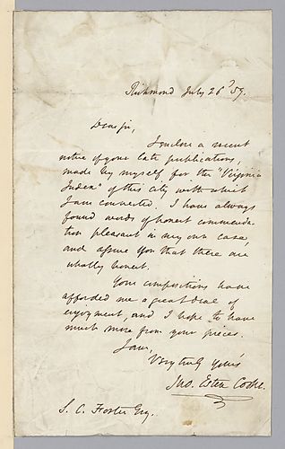 From Mrs. Esten Cooke to Stephen Foster
