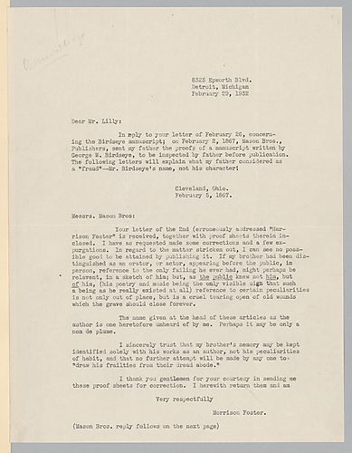 From Evelyn Foster Morneweck to Josiah Lilly