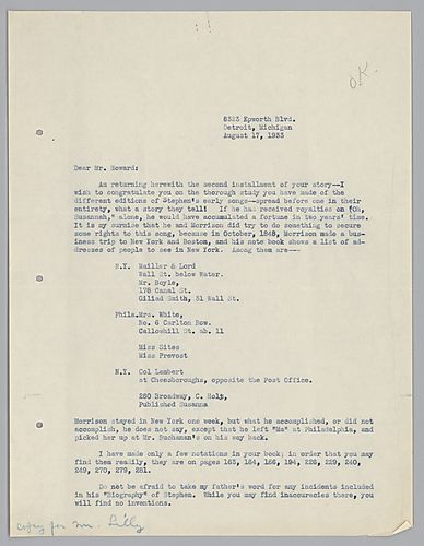 From Evelyn Foster Morneweck to John Tasker Howard