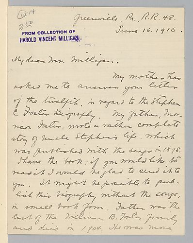 From Evelyn Foster Morneweck to Harold Vincent Milligan