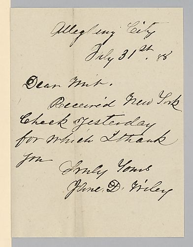 Letter from Jane (Foster) Wiley to Morrison Foster