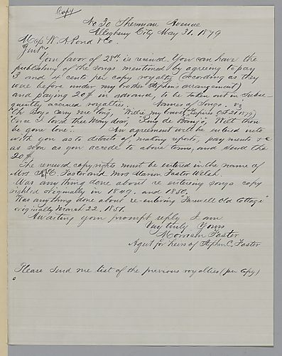 Letter from Morrison Foster to William A. Pond & Co.