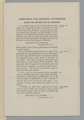 Library of Congress Directions for Securing Copyrights