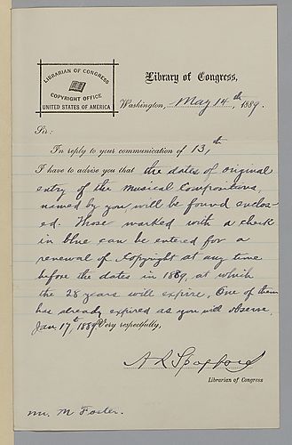 Letter from Library of Congress to Morrison Foster
