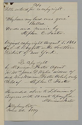 Letter from Morrison Foster to Library of Congress