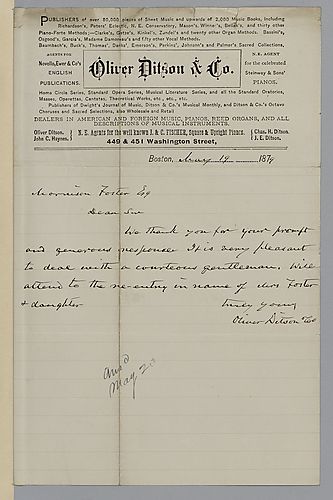 Letter from Oliver Ditson & Co. to Morrison Foster