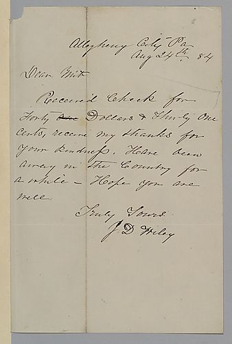 Letter from Jane (Foster) Wiley to Morrison Foster