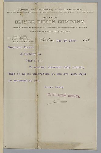 Letter from Oliver Ditson & Co. to Morrison Foster