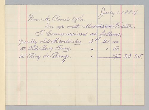 July 1884 royalty statement from William A. Pond & Co.