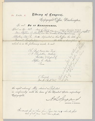 Library of Congress copyright certificate for "Oh Boys Carry Me 'Long"