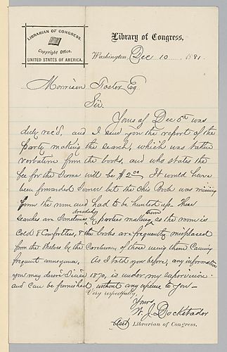 Letter from Library of Congress to Morrison Foster