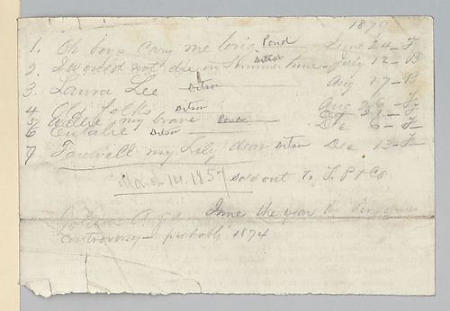 List of Foster songs with copyright dates and publishers (when known), titled 1879 at the top