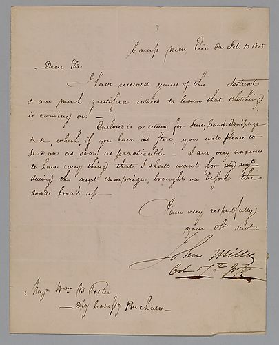 Letter from Col. John Miller to William Foster