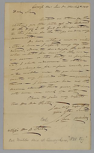 Letter from Colonel John Miller to William Foster