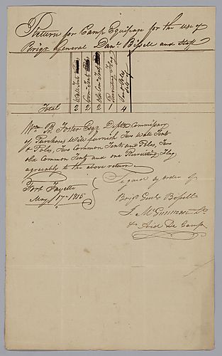Letter from Brig. Gen. Bipell to William Foster; equipment requisition