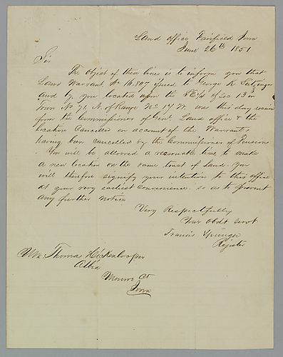 Register Francis Springer to 'Sir' (from Land Office)