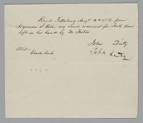 Land warrant receipt for John Dietz