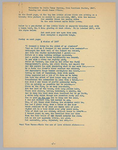 Valentine from Morrison Foster to Julia Murray, retyped by Evelyn Morneweck