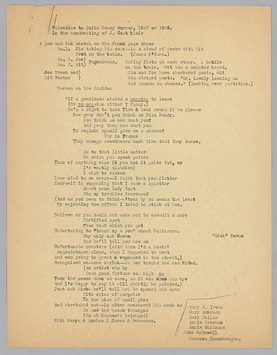 Valentine from J.C. Blair to Julia Murray, retyped by Evelyn Morneweck