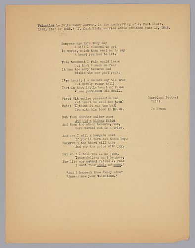 Valentine from J.C. Blair to Julia Murray, retyped by Evelyn Morneweck
