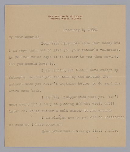 Valentine from Julie McIlvaine to Evelyn Morneweck