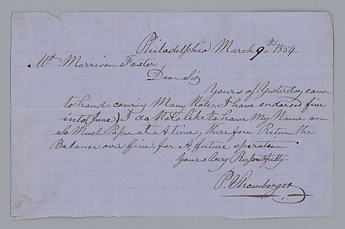 Letter from P. Schoenberger to Morrison Foster