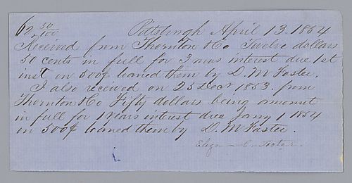 Payment receipt, signed by Eliza Foster