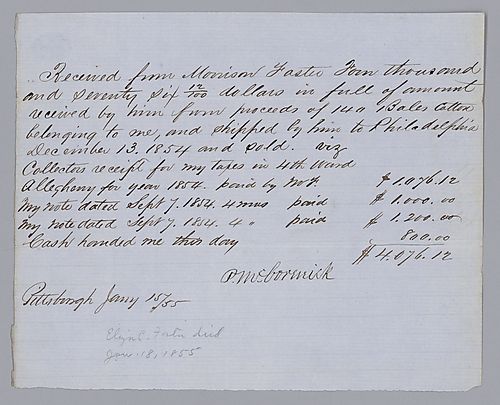 P. McCormick; receipt from Morrison Foster