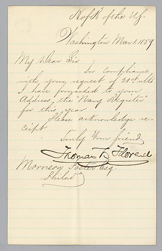 Letter from Thomas Florence to Morrison Foster