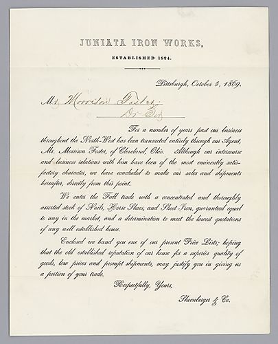 Letter from Schoenberger & Co. to Morrison Foster