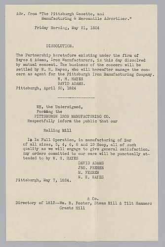 Typed excerpts from 1824 edition of The Pittsburgh Gazette
