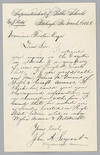 Letter from John A. Sargent to Morrison Foster
