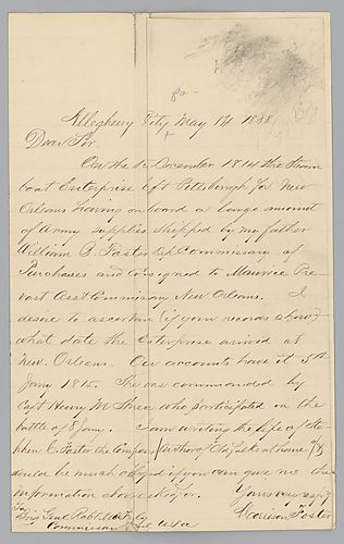 Letter from Morrison Foster to War Department; response on back