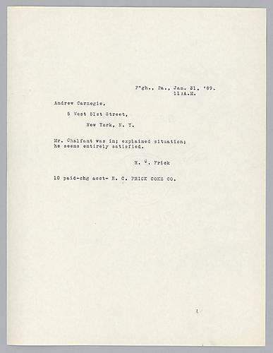 Frick informs Carnegie that that he has explained the situation to Mr. Chalfaut