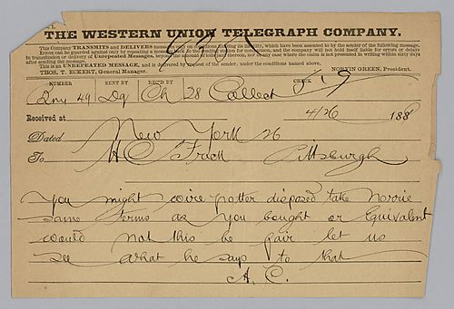 Writing from New York, Carnegie instructs Frick about the negotiations over the order and price of [ore]