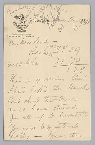 Writing from London, England, [Carnegie] voices concern over financial losses at Lake Superior mines and comments on his travels in Europe