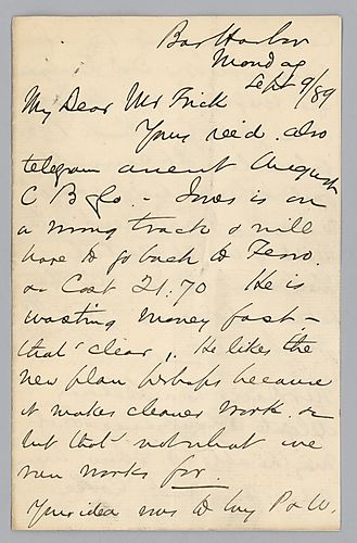Carnegie advise Frick on the price of rails and various business at Carnegie Phipps and Company