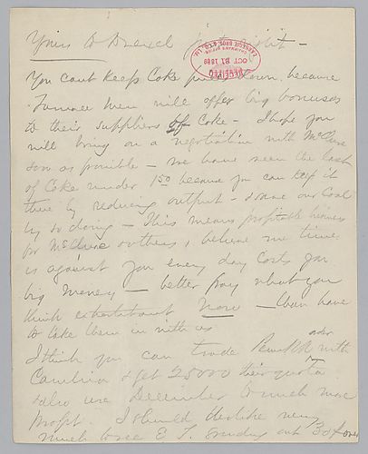 Carnegie advises Frick over coke prices, negotiations, orders and prices of steel rails