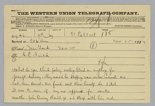 Carnegie makes reference to price and cost his in telegram