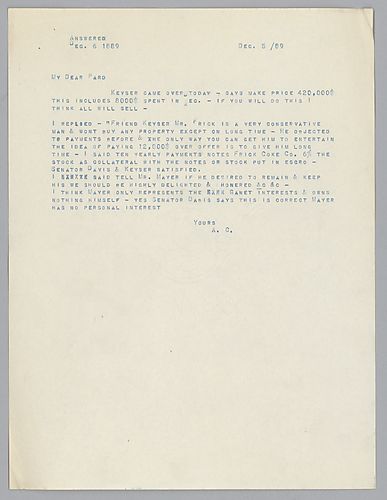 Carnegie discusses the possible purchase of coke property