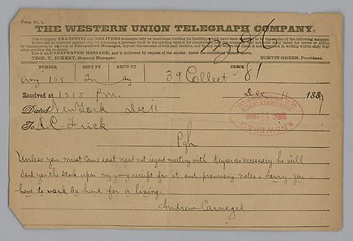 Carnegie makes reference to Frick coming east and a meeting