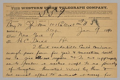 Carnegie writes on the purchasing terms for Poor Farm in relation to Vanderbilt