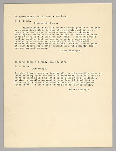 Carnegie writes on the purchasing terms for Poor Farm in relation to Vanderbilt